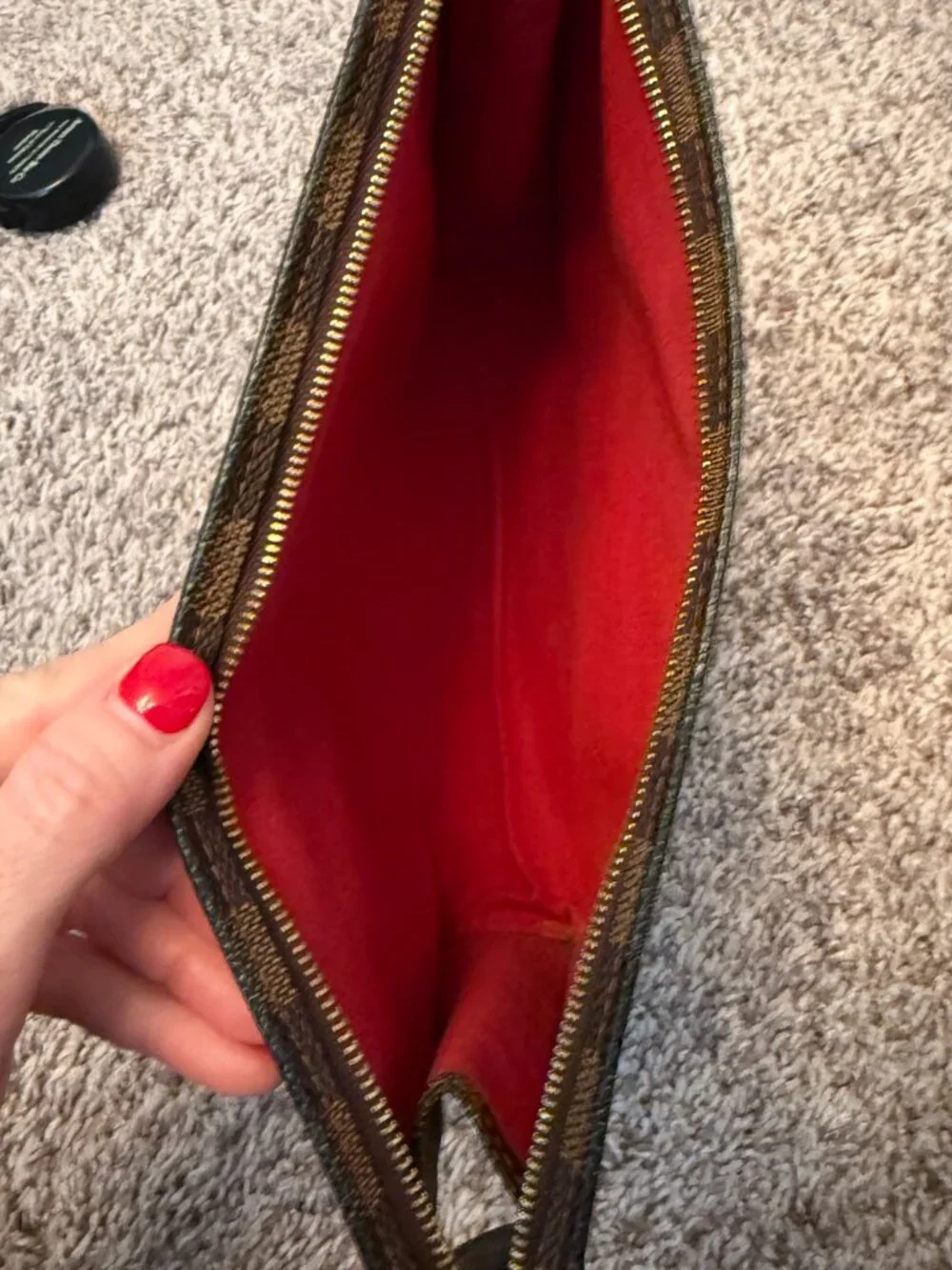 Louis Vuitton Damier Ebene Toiletry Pouch 26 - Red Lining & Brown Insert